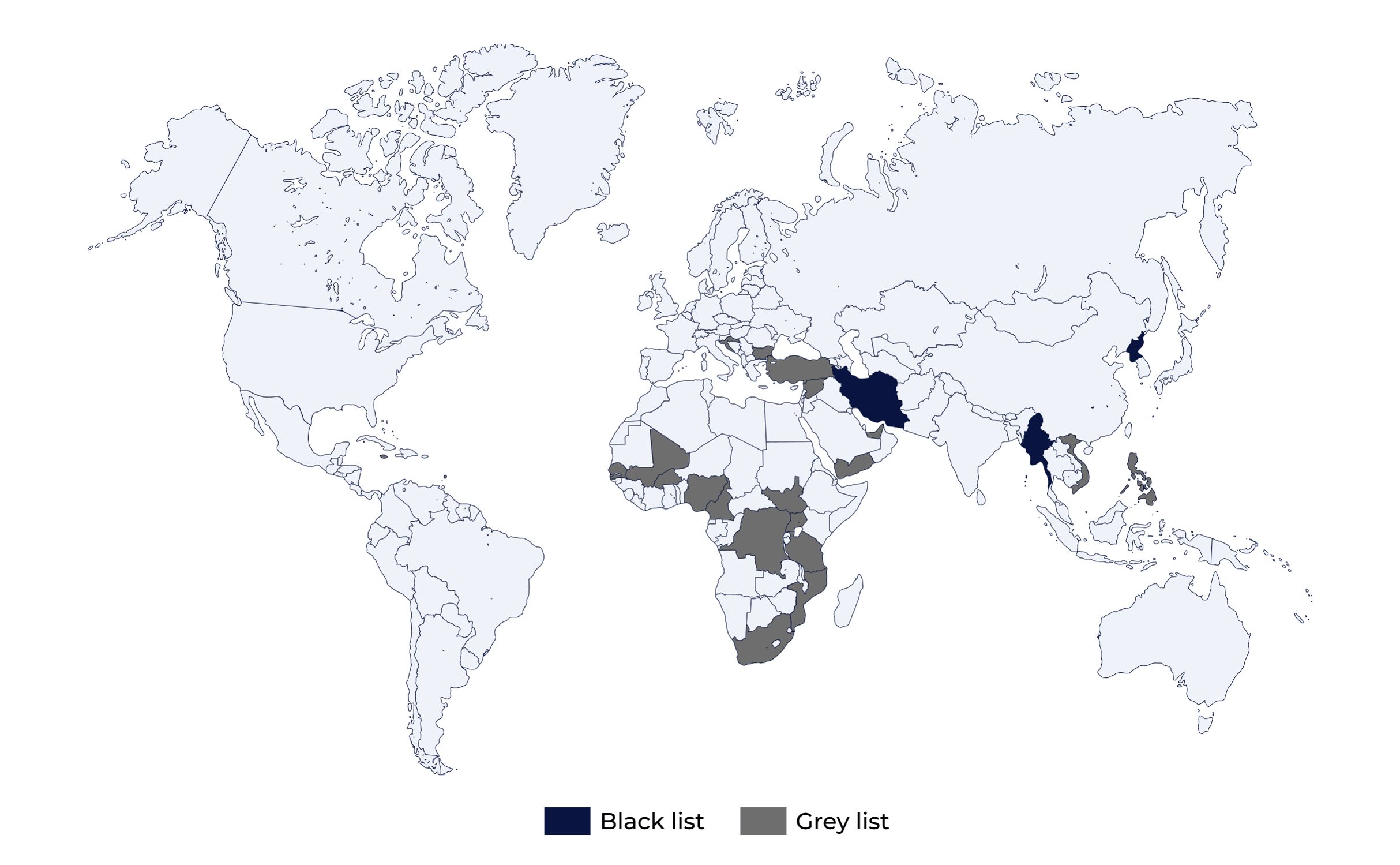 FATF black and grey list map