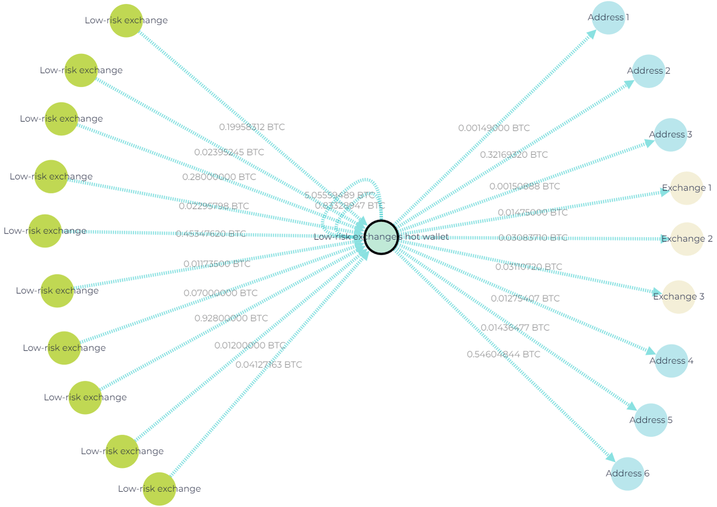 Screenshot from GL showing customer withdrawals from low-risk exchange’s hot wallet on the Bitcoin network