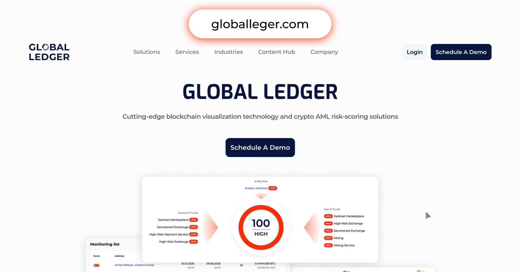 Example of a fraudulent website impersonating Global Ledger