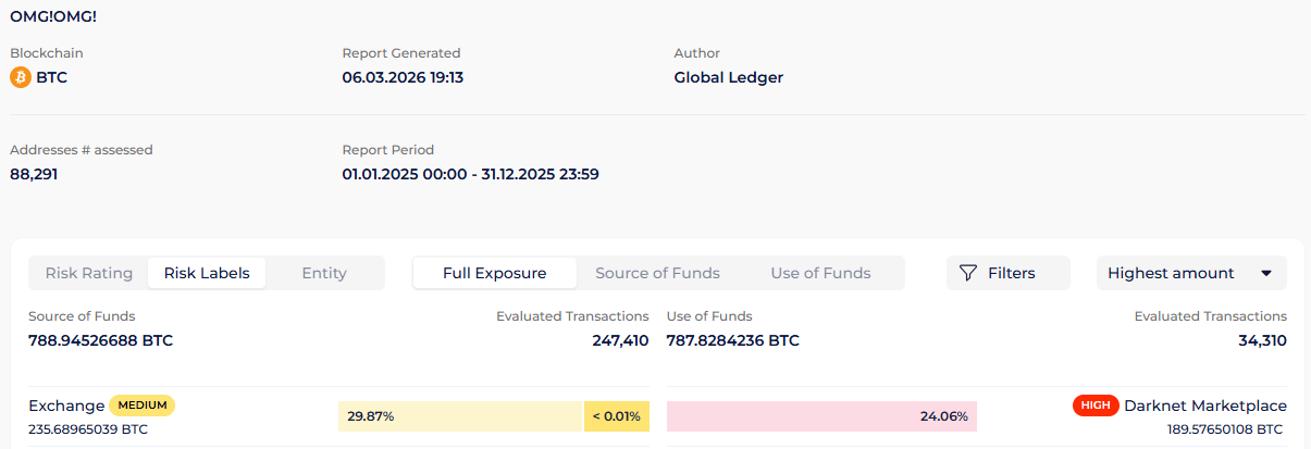 Excerpt from the Entity Exposure report generated by the Global Ledger KYB toolset.